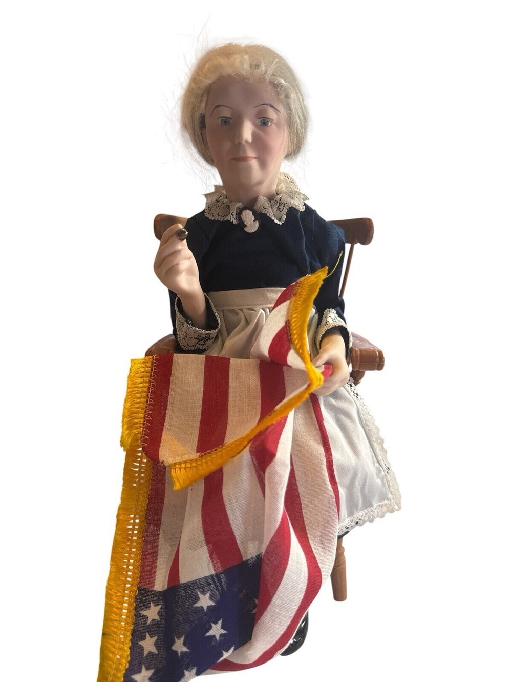 Norman Rockwell Molly Betsy Ross Character Doll Flag Rocking Chair Box 14"